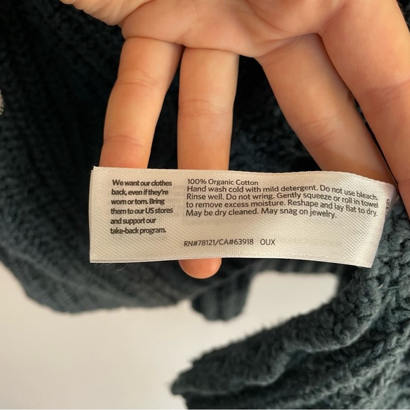 Eileen Fisher Chunky Knit Cotton Sweater Blue Ribbed Crew Neck Raglan Sleeve S P - Picture 10 of 13